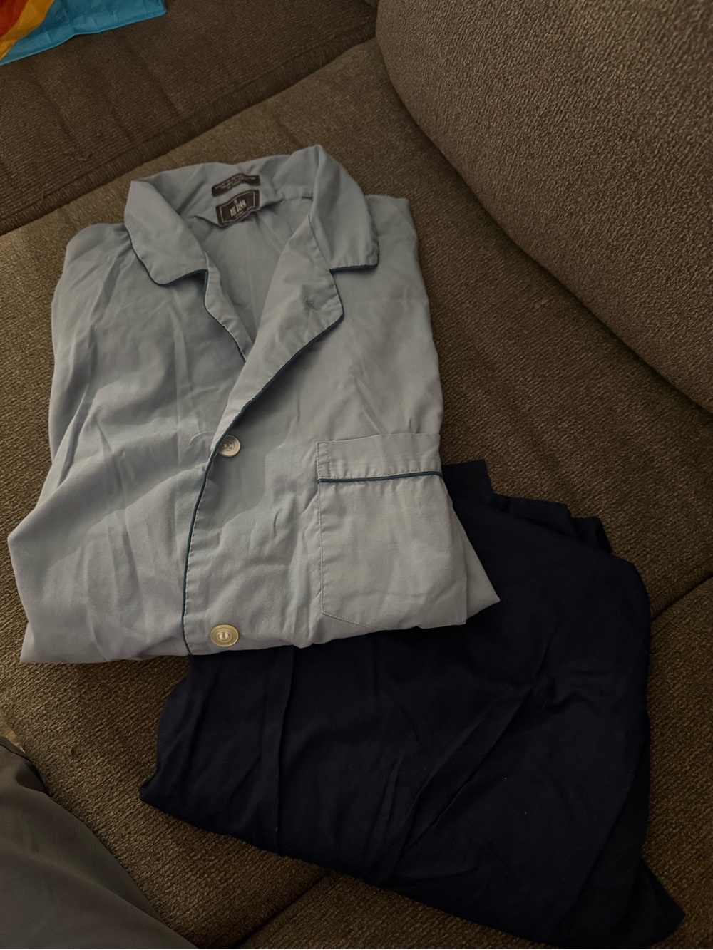 bill blass Light Blue Top with Navy Pants Pajama Set